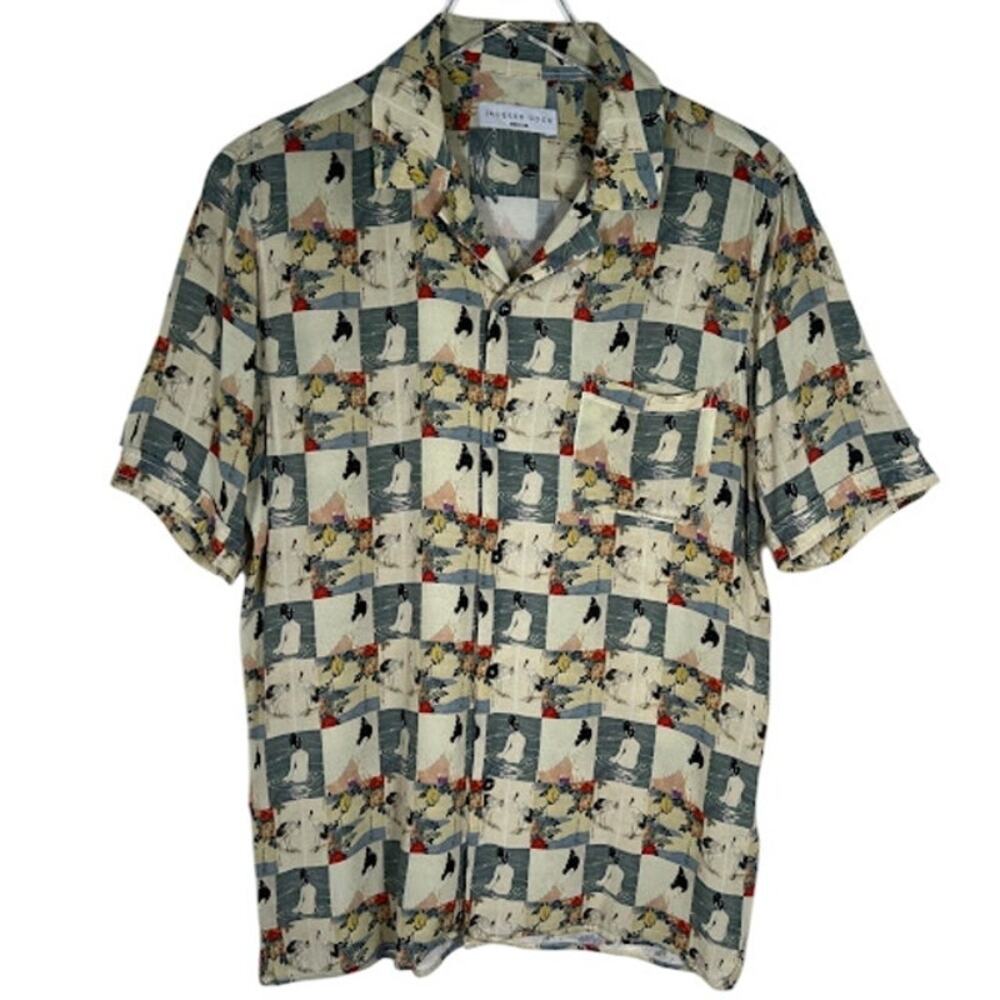JACQUES COCO Men's Geisha Crane Hawaiian Shirt M One Pocket Short Sleeve Aloha